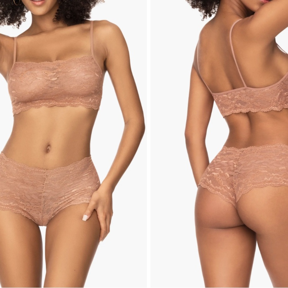 Mapale Set Peach Lace Bralette with and Matching Boyshort Intimates Sz Large